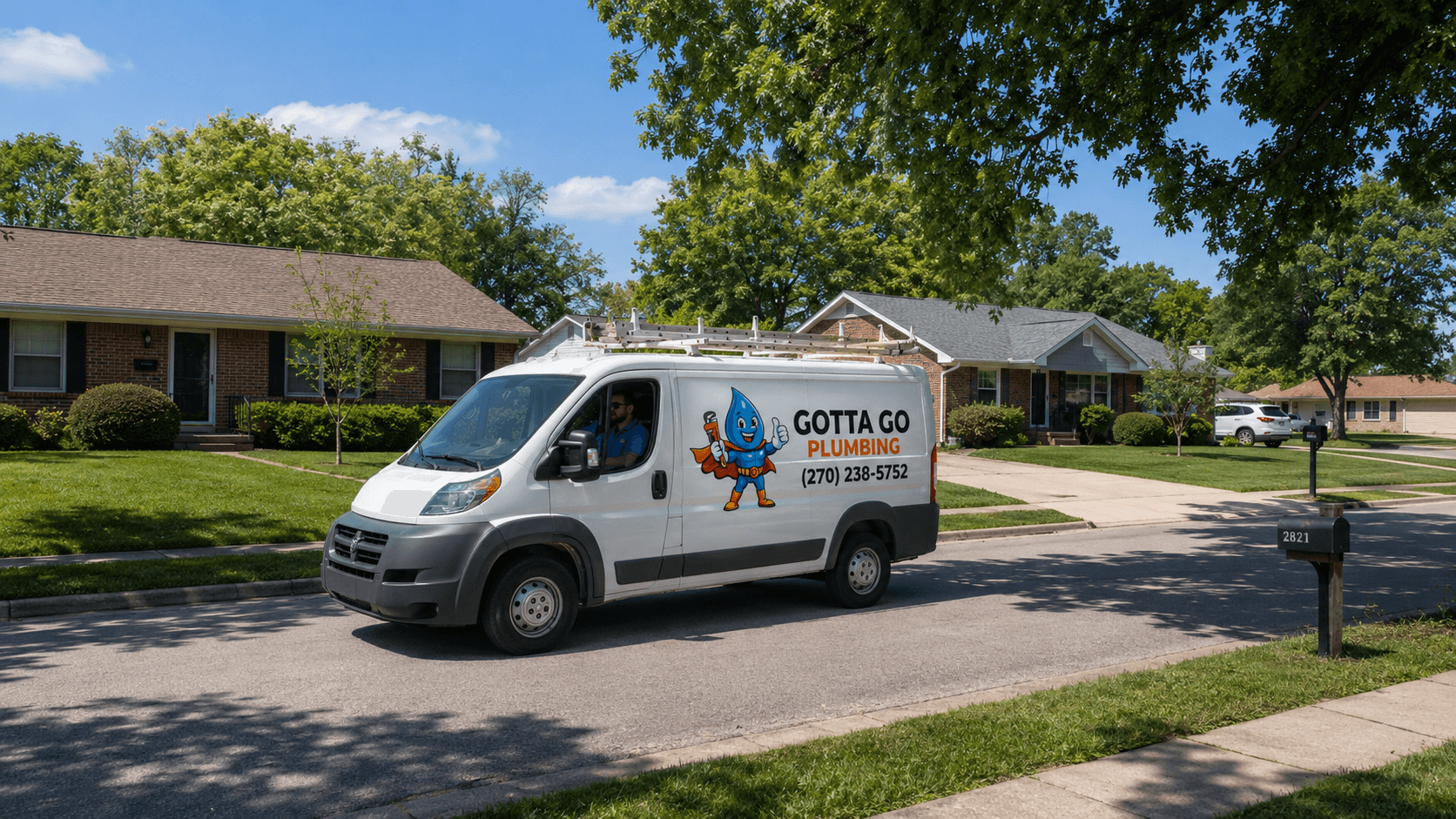 Gotta Go Plumbing sprinter van parked outside a home