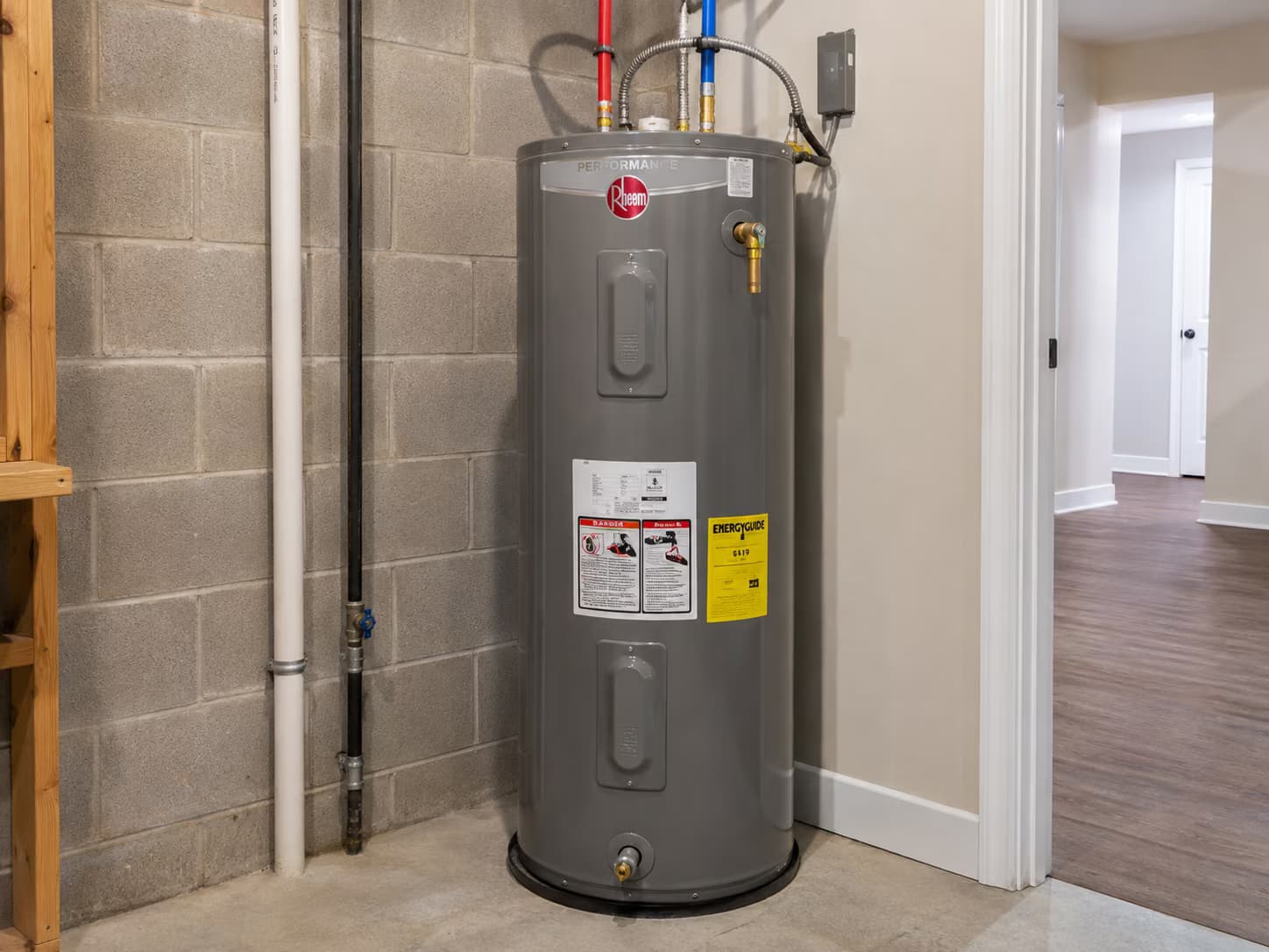 Residential electric water heater repair scene