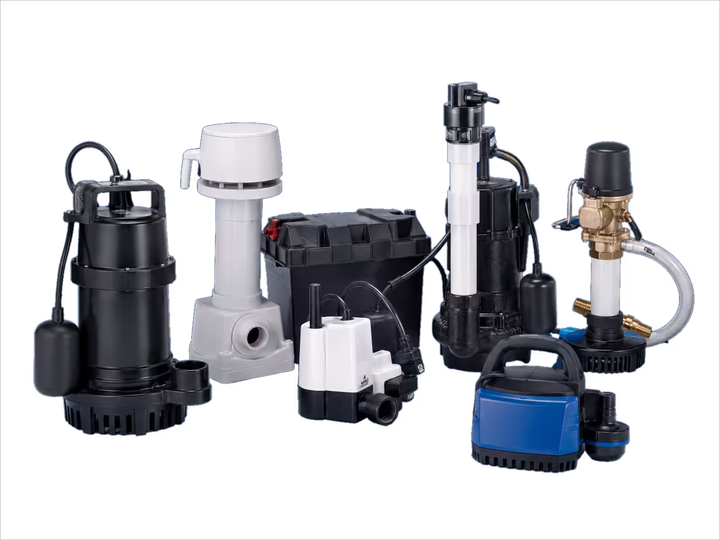 Installed sump pump system with primary and battery-backup equipment