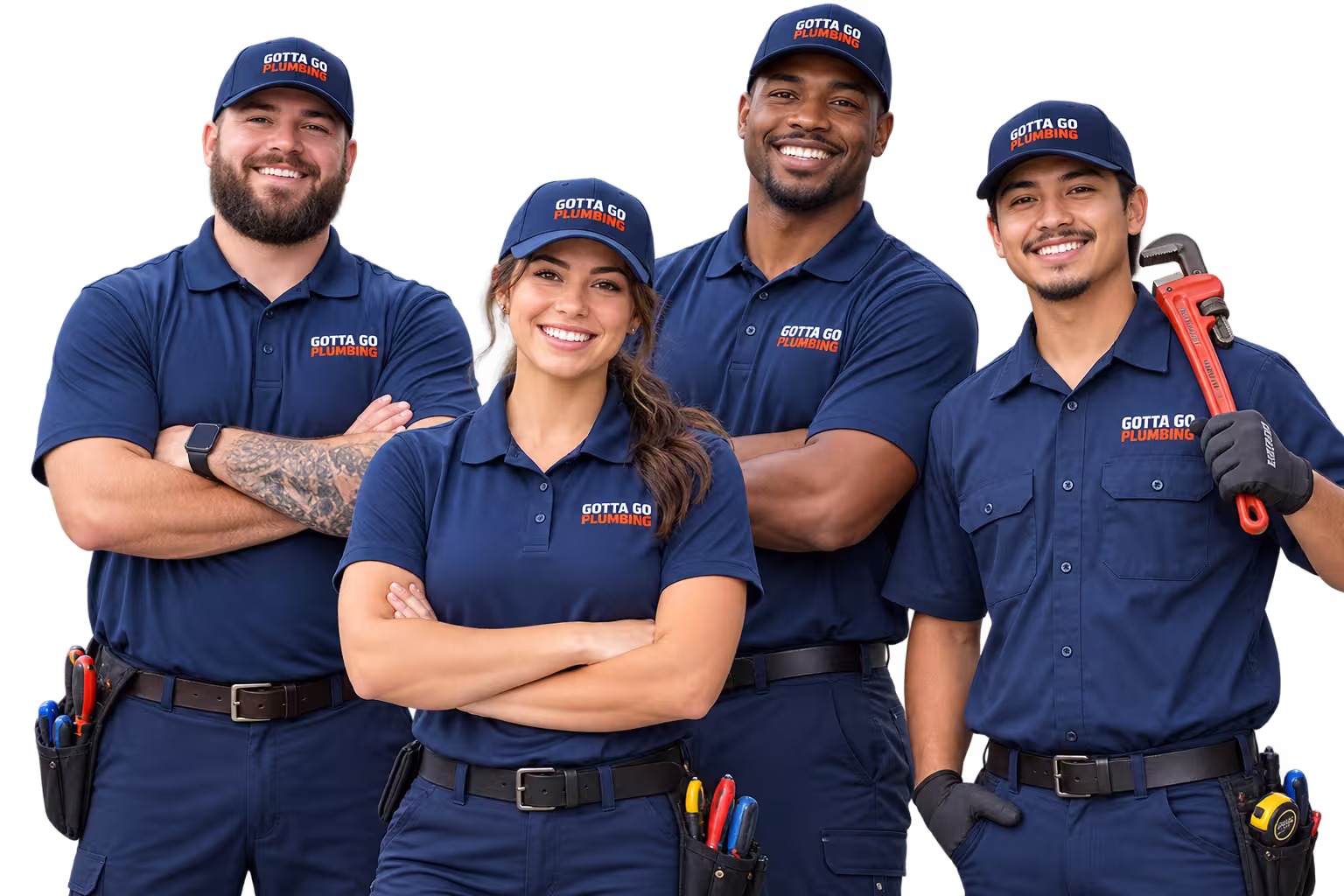 Four Gotta Go Plumbing technicians standing together