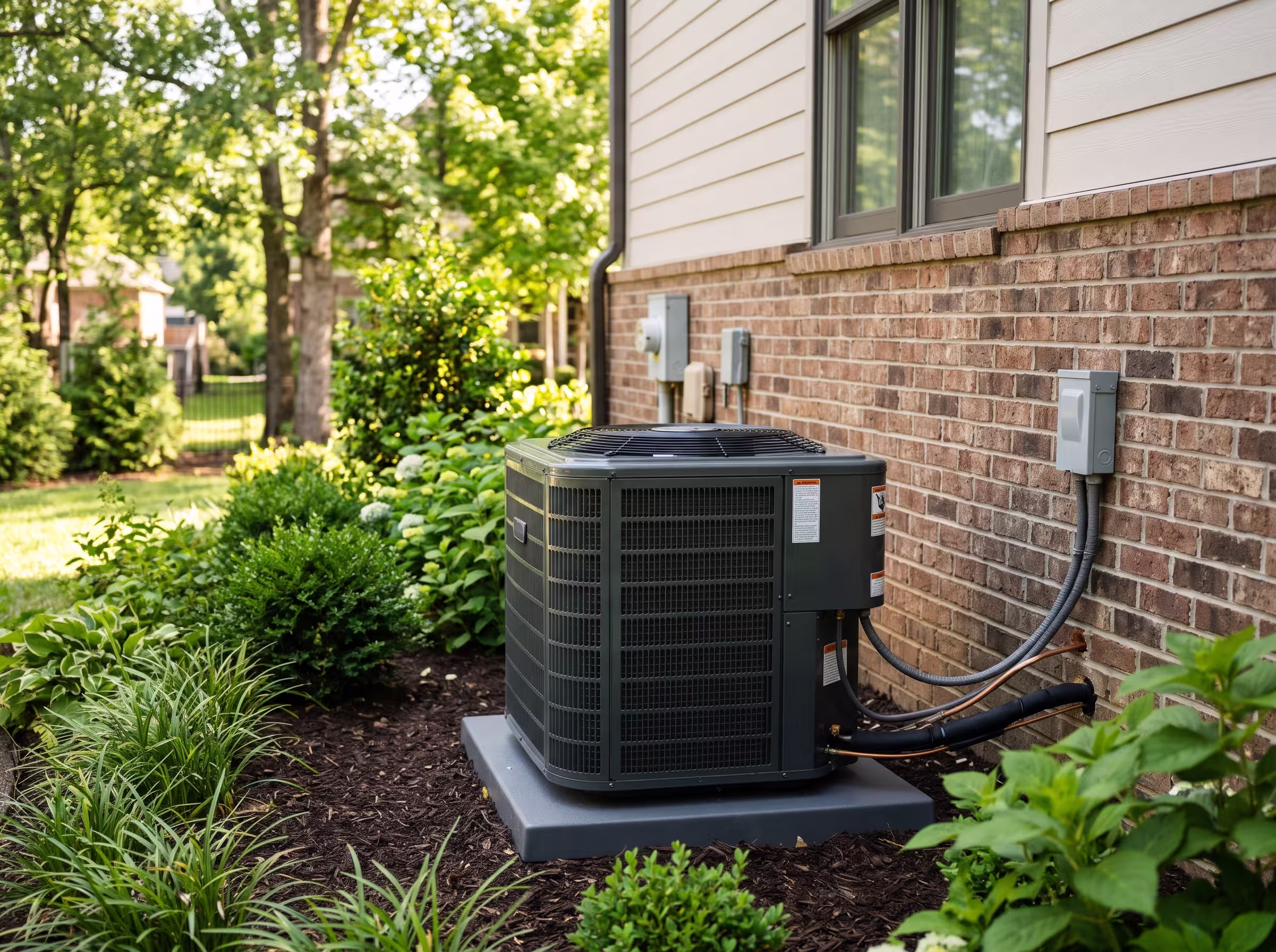 Residential outdoor air conditioning unit installed beside a home in Nashville, Tennessee.