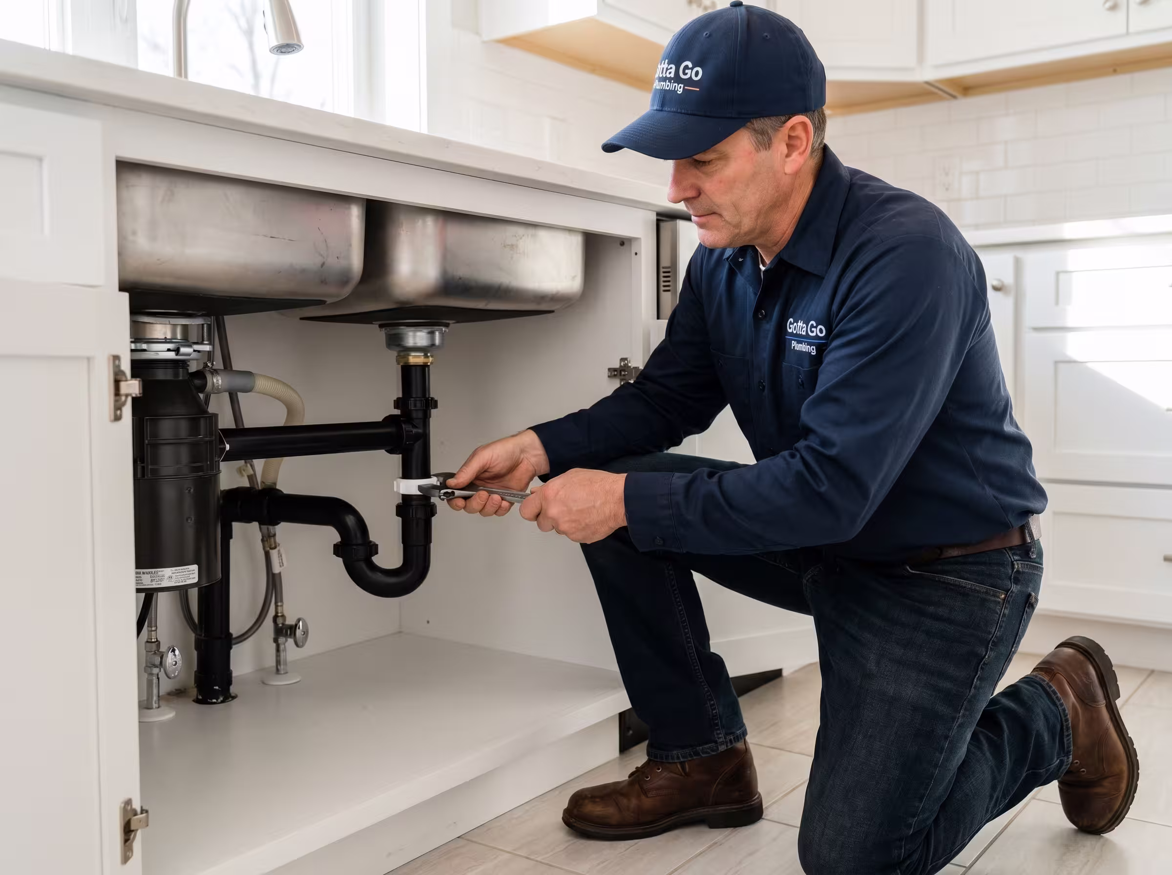 Gotta Go Plumbing technician reviewing plumbing options inside a home