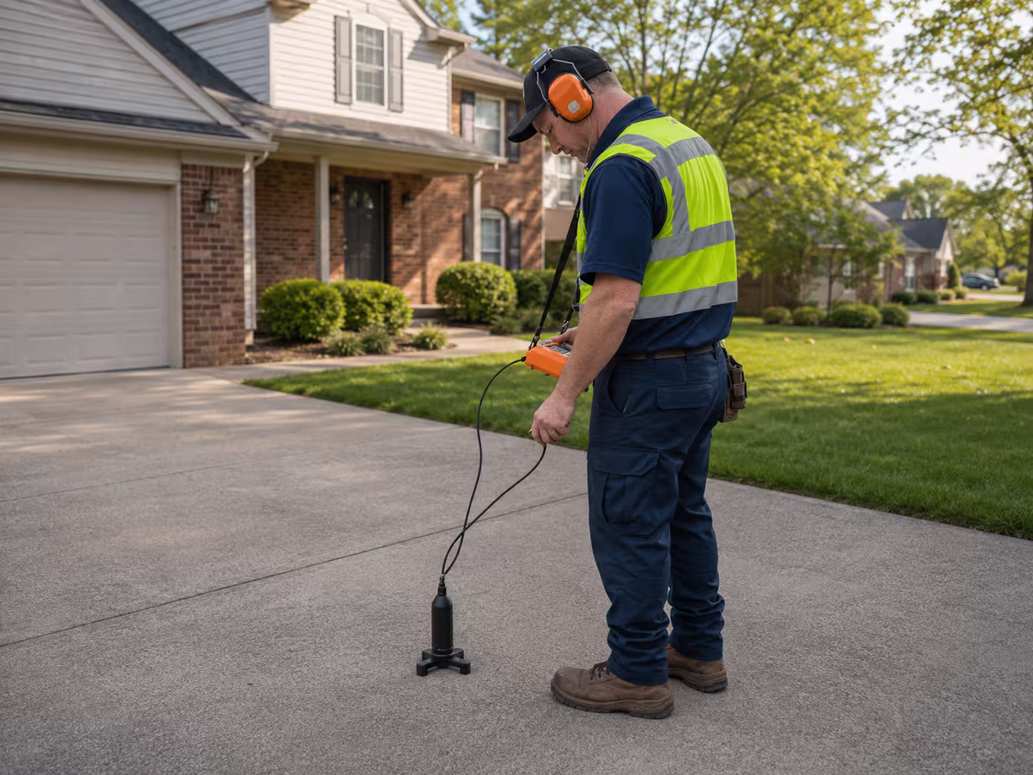 Plumber performing water leak detection inside a home