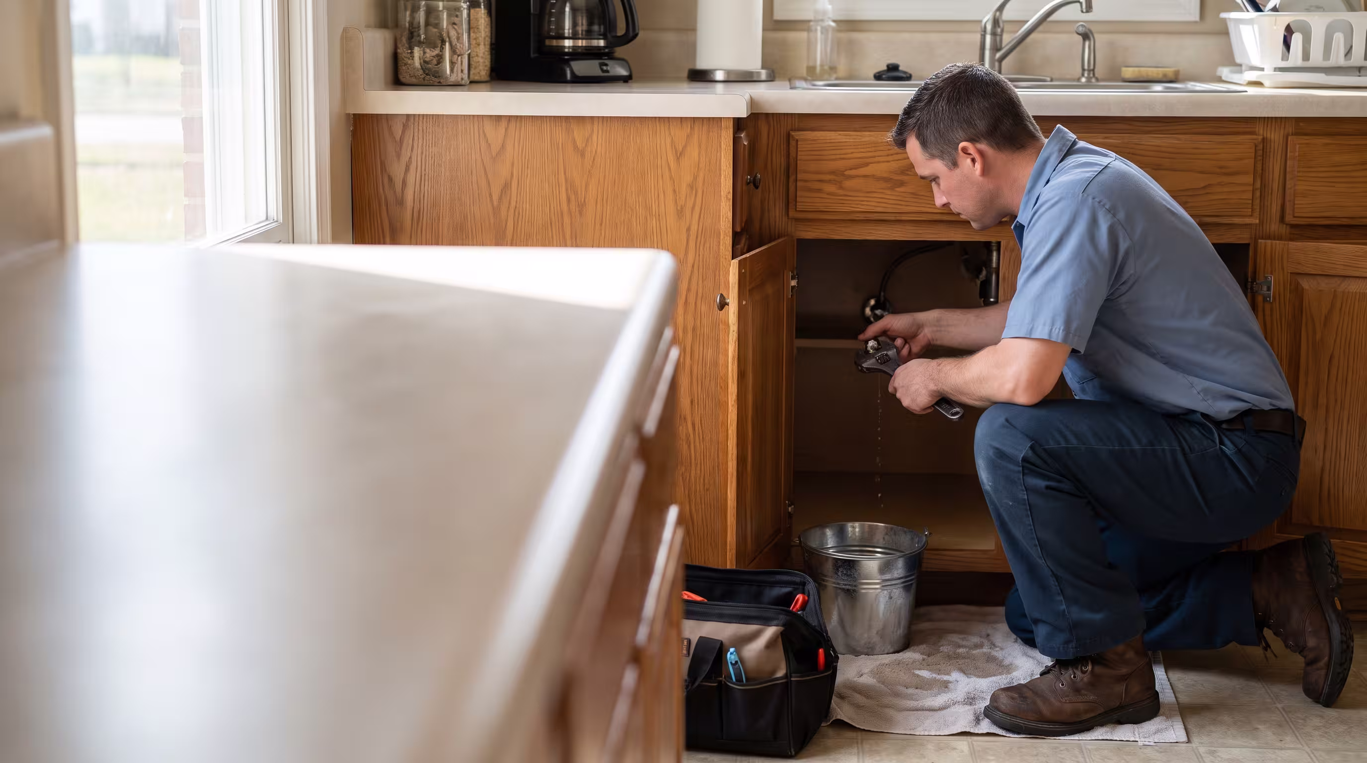Residential plumbing equipment in a home utility area