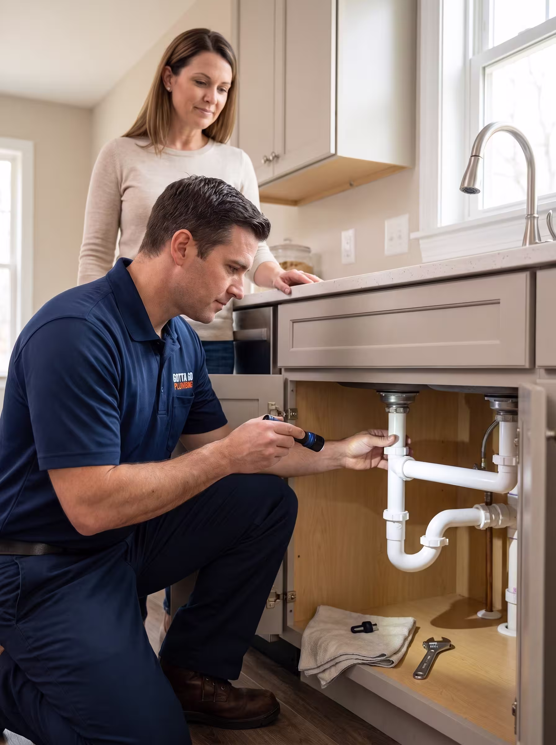 Gotta Go Plumbing technician inspecting completed plumbing work